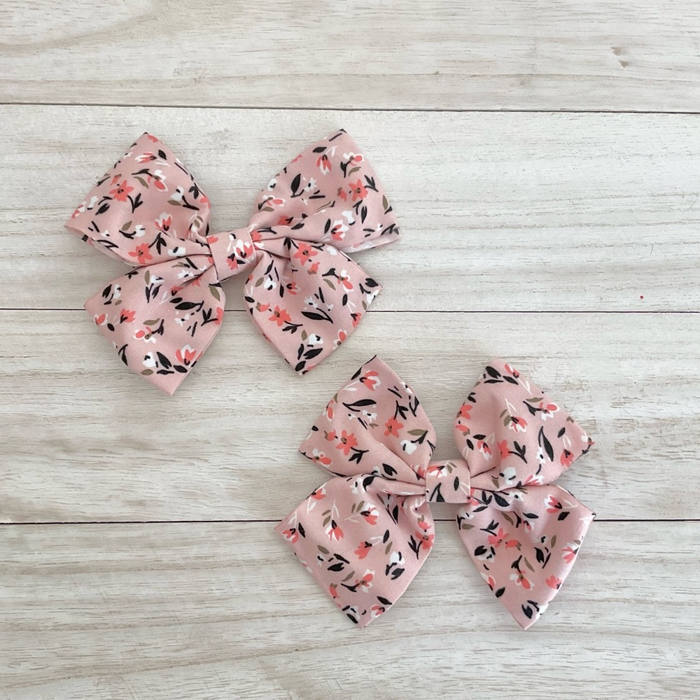 Girls Pink Floral Kids Hair Bow Set